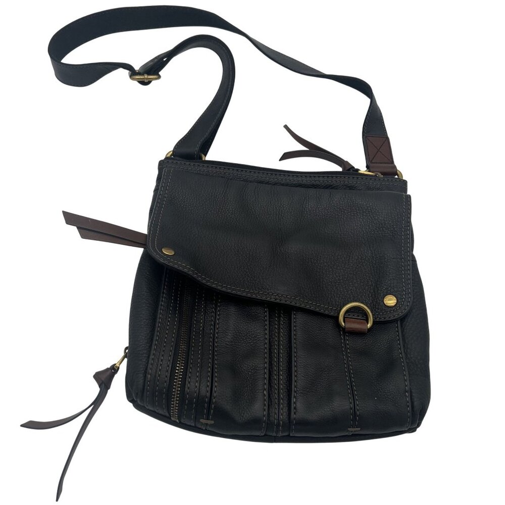 Fossil Black Leather Crossbody Bag With Adjustable Strap